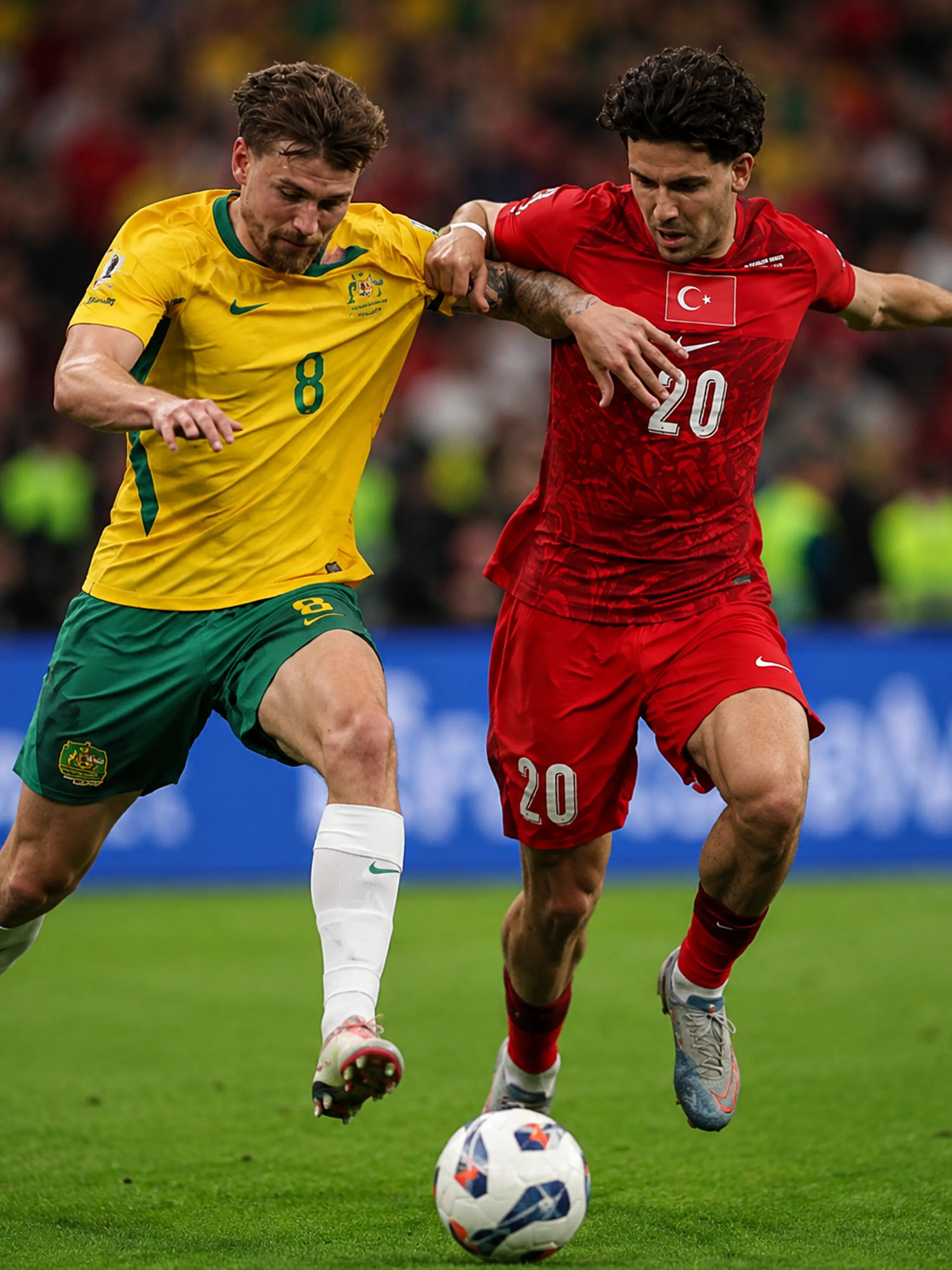 Türkei vs. Australien – WM-Spiel · Duell zwischen türkischem und australischem Nationalspieler